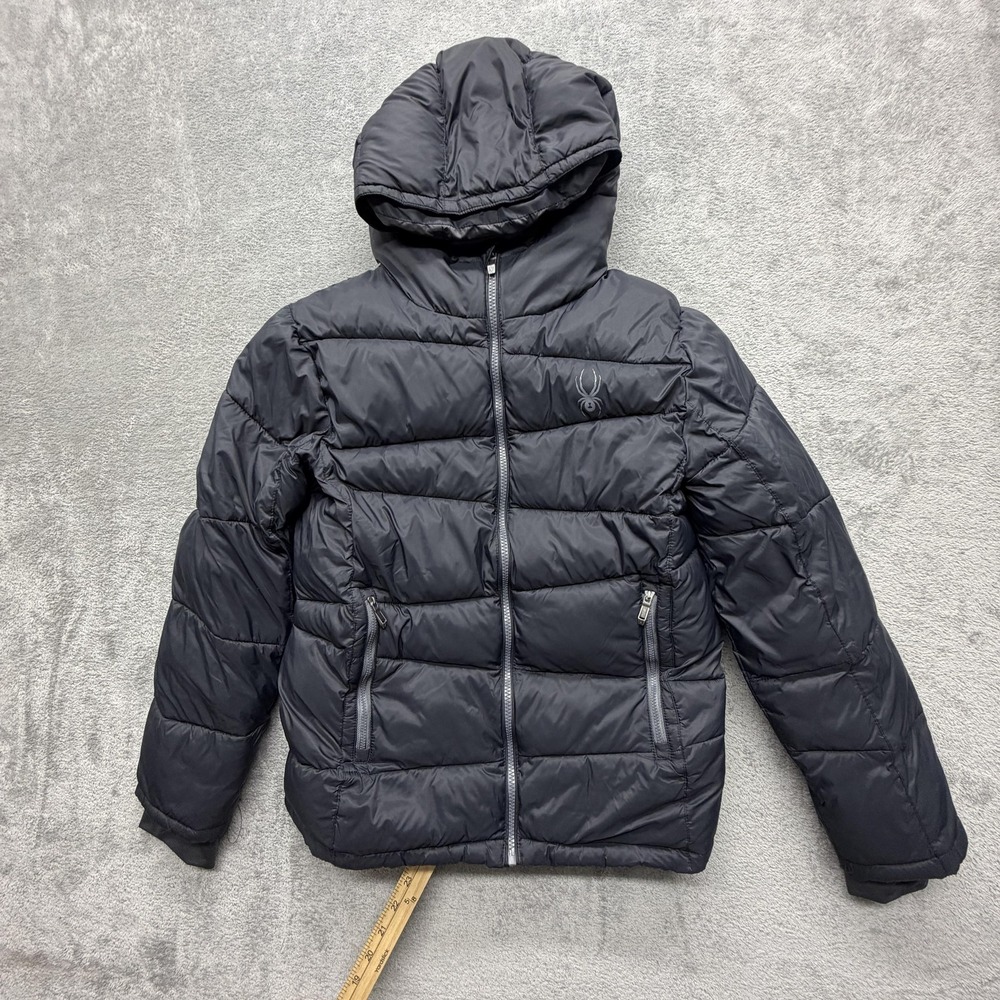 Spyder Jacket Boys XL 18/20 Gray Puffer Hooded Insulated Full Zip Ski Coat‎